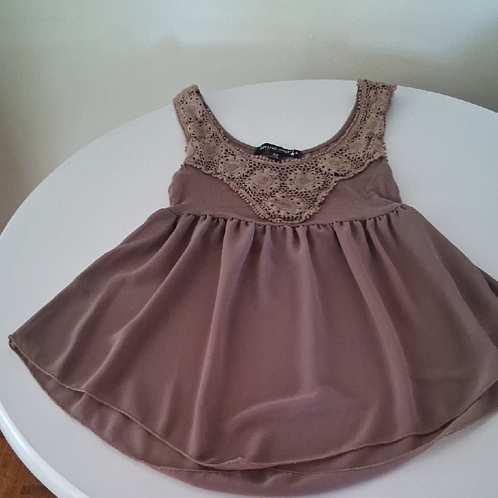 Living Doll Brown Lace Trim Tank Top